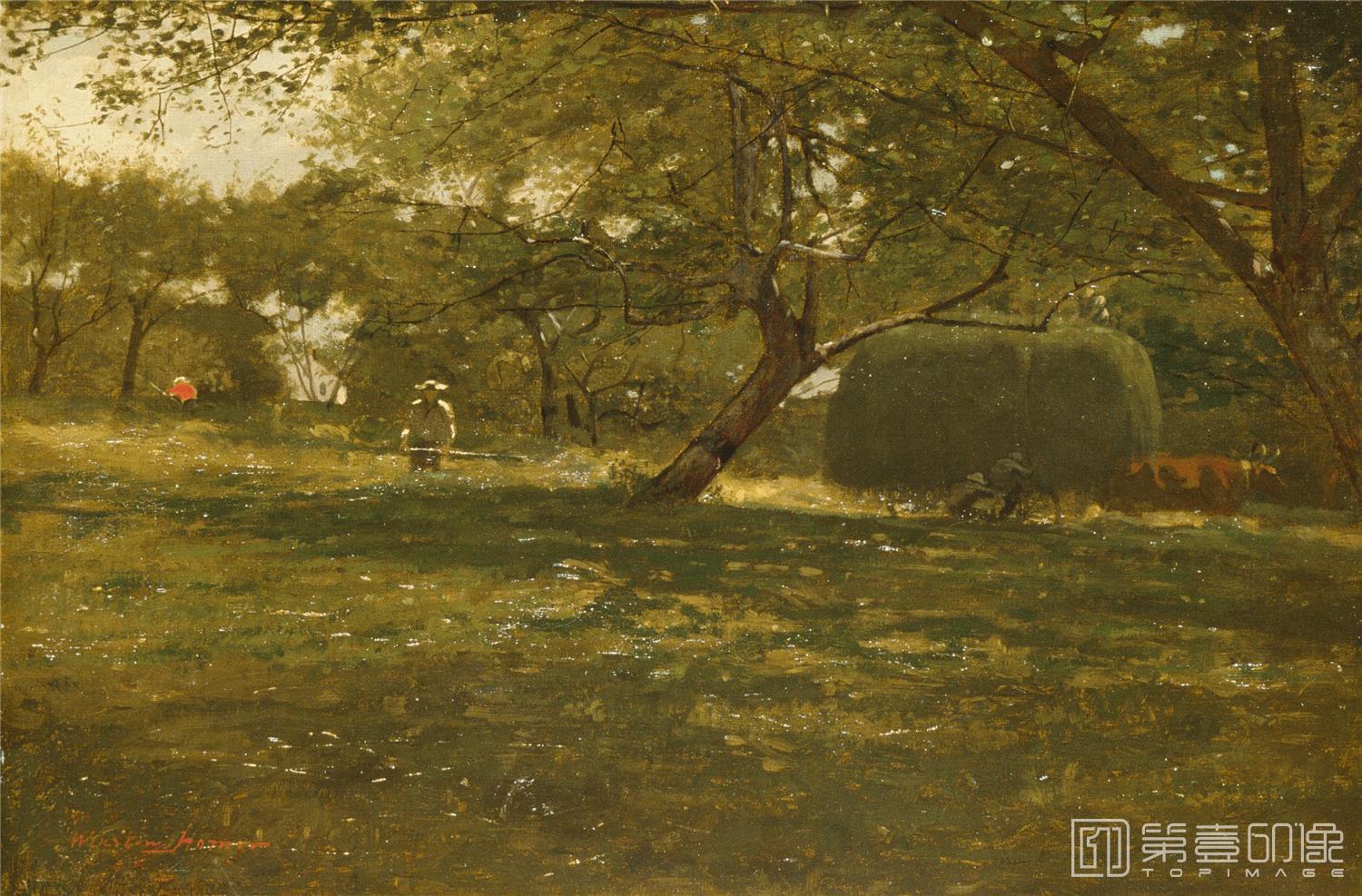 油画-美国纽约大都会美术馆油画藏画-Winslow HomerHarvest Scene-2215